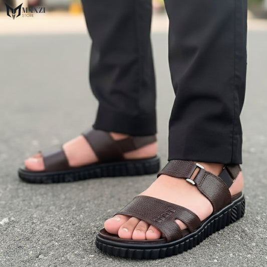 Men's Dark Brown Pure Leather Handmade High Sole Sandal
